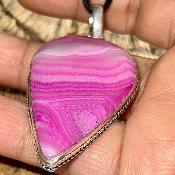 Pink Banded Botswana Agate Pendant 2 1/4” - Picture 7 of 15